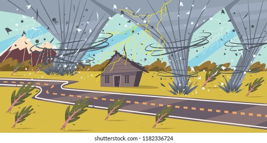 Tornado, thunderstorm, hurricane vector cartoon illustration of a natural disaster and a cataclysm.