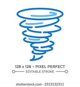 Tornado two color line icon. Weather forecast. Swirling wind funnel. Destructive nature force. Severe weather bicolor outline symbol. Duotone linear pictogram. Isolated illustration. Editable stroke