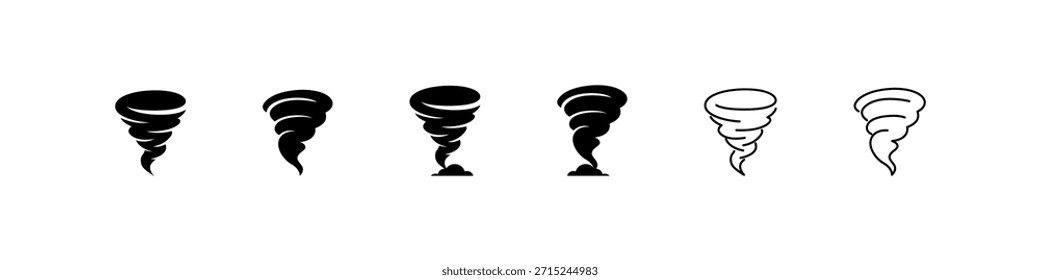 Vetor tornado preenchido e conjunto de ícones de contorno. Tempo, tempestade e coleção de perigos atmosféricos