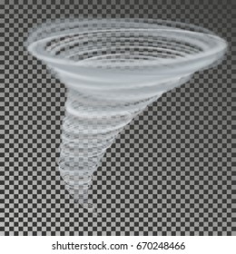 Tornado vector isolated on background. Transparent storm twister. Swirl tornado air effect.