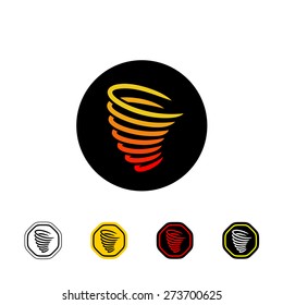 Tornado vector logo on black. Warning sign with variations.