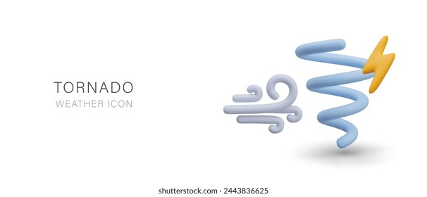 Tornado vector sign in 3D style. Wind, lightning, tornado on white background