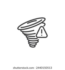 Icono de línea de advertencia de Tornado. signo de estilo lineal para concepto móvil y diseño web. Icono de vector de contorno de signo de advertencia y tornado. Símbolo de alerta de tormenta, ilustración de logotipo. Gráficos vectoriales