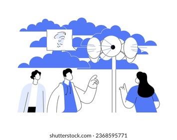 Tornado warning siren abstract concept vector illustration. Group of people hearing tornado alarm system, announcement about natural catastrophe, environmental problem industry abstract metaphor.