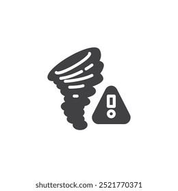 Tornado with a warning triangle vector icon. Filled flat sign for mobile concept and web design. Tornado Warning glyph icon. Hurricane alert symbol, logo illustration. Vector graphics.