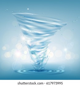 Tornado of water. Rotating twister. Stock vector illustration.