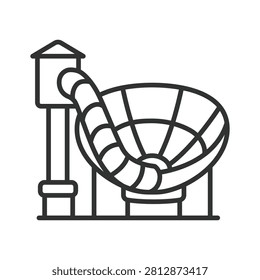 Tornado water slide, icon in line design. tornado water slide, water park, aqua park, funnel slide, extreme ride, water attraction, thrill ride on white background vector. Editable stroke icon.
