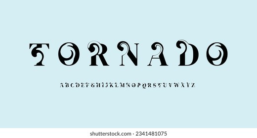 Pantalla de tipografía de tipos de tipos de tipos de letra a a z de tornado Wave Ocean Windy Alphabet a-z