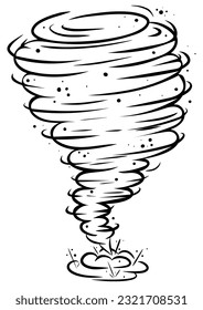 Tornado whirlwind twister vector icon illustration. Storm hurricane silhouette. Swirl air cyclone weather spiral symbol. Nature extreme disaster black line vortex isolated on white background.