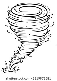 Tornado whirlwind vector icon. Storm hurricane silhouette illustration. Swirl air cyclone weather spiral symbol. Nature disaster black line vortex isolated on white background.