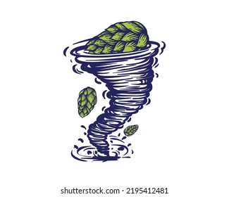 Tornado wind blows hops Illustration Hand-drawn symbol vector