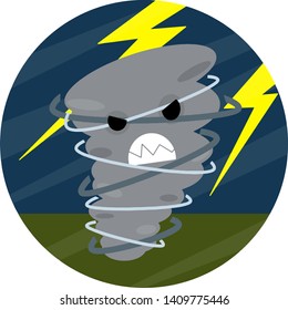 Tornadoes and strong winds. Storm bad weather. hurricane with lightning. whirlwind with face. dangerous situation. Natural disaster