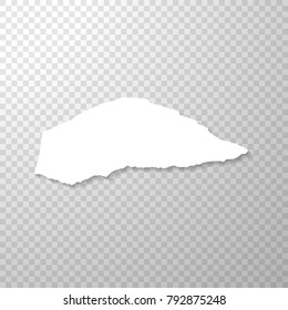 Torned Off Piece of Paper with Purple Stickers. Empty Page Isolated on Transparent Background. Torned Vector Edge of White Horizontal Paper Banner. Vector Illustration with Empty Torn Paper