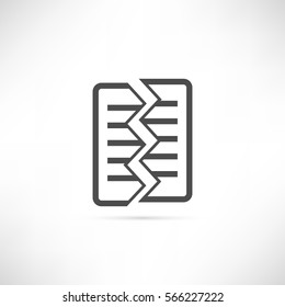 Torned Text sheet icon in simple outline design. Destruction document symbol. Two halves of the sheet icon. Fragmentation form ui element. EPS10 vector illustration.