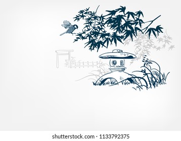 toro stone lighting card vector sketch illustration line art japanese chinese oriental design