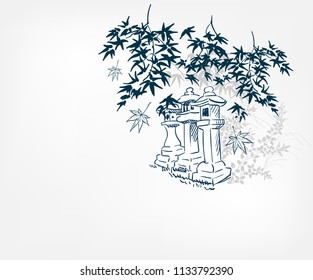 toro stone lighting card vector sketch illustration line art japanese chinese oriental design