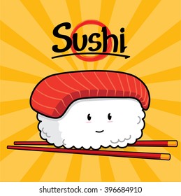 Toro Sushi cartoon, Sushi cartoon character on white background, Japan food, Japanese food, food