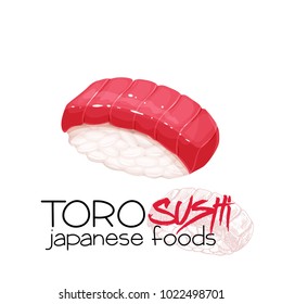 Toro sushi. Japanese traditional food icon with tuna fish fillets. Isolated vector illustration.