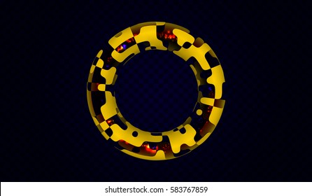Toroid consisting of fragments with moving particles inside. Futuristic background
