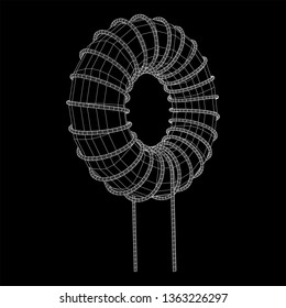 Toroidal Coil Inductor wireframe low poly mesh vector illustration