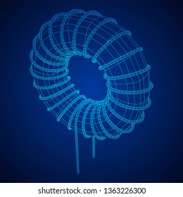 Toroidal Coil Inductor wireframe low poly mesh vector illustration