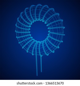 Toroidal Coil Inductor wireframe low poly mesh vector illustration