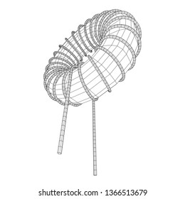 Toroidal Coil Inductor wireframe low poly mesh vector illustration