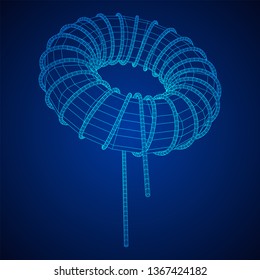 Toroidal Coil Inductor wireframe low poly mesh vector illustration