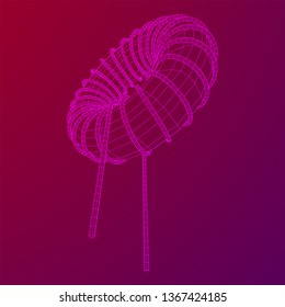 Toroidal Coil Inductor wireframe low poly mesh vector illustration