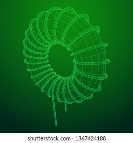 Toroidal Coil Inductor wireframe low poly mesh vector illustration