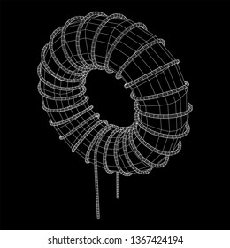 Toroidal Coil Inductor wireframe low poly mesh vector illustration