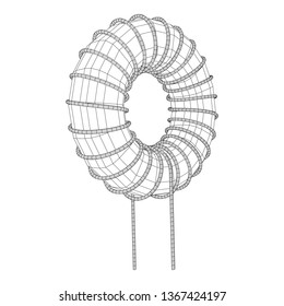 Toroidal Coil Inductor wireframe low poly mesh vector illustration