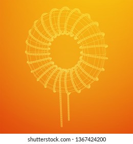 Toroidal Coil Inductor wireframe low poly mesh vector illustration