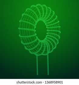 Toroidal Coil Inductor wireframe low poly mesh vector illustration