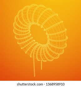 Toroidal Coil Inductor wireframe low poly mesh vector illustration
