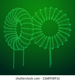 Toroidal Coil Inductor wireframe low poly mesh vector illustration