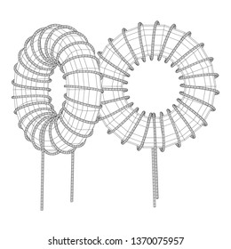 Toroidal Coil Inductor wireframe low poly mesh vector illustration