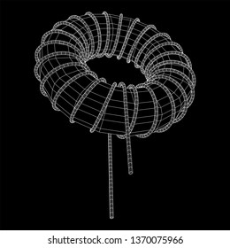 Toroidal Coil Inductor wireframe low poly mesh vector illustration