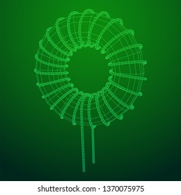 Toroidal Coil Inductor wireframe low poly mesh vector illustration