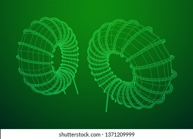 Toroidal Coil Inductor wireframe low poly mesh vector illustration