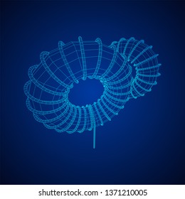 Toroidal Coil Inductor wireframe low poly mesh vector illustration