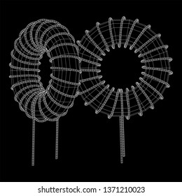 Toroidal Coil Inductor wireframe low poly mesh vector illustration