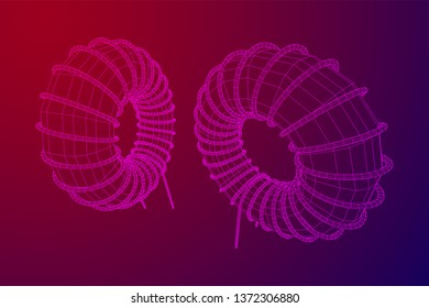 Toroidal Coil Inductor wireframe low poly mesh vector illustration