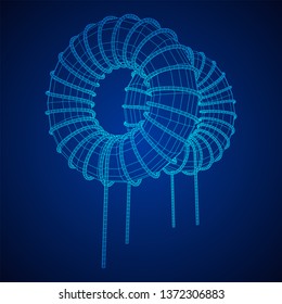 Toroidal Coil Inductor wireframe low poly mesh vector illustration
