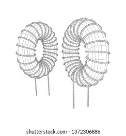 Toroidal Coil Inductor wireframe low poly mesh vector illustration