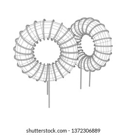 Toroidal Coil Inductor wireframe low poly mesh vector illustration