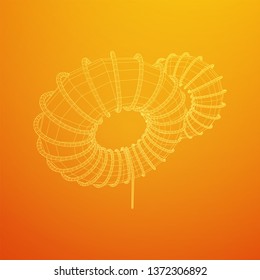 Toroidal Coil Inductor wireframe low poly mesh vector illustration