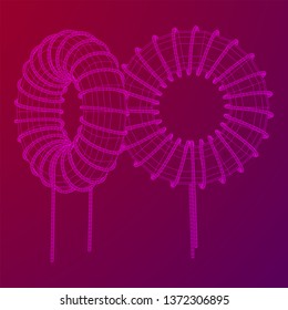 Toroidal Coil Inductor wireframe low poly mesh vector illustration