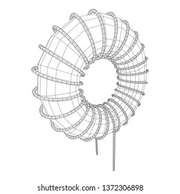 Toroidal Coil Inductor wireframe low poly mesh vector illustration