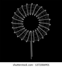 Toroidal Coil Inductor wireframe low poly mesh vector illustration